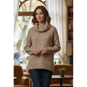 KJUS Women Cowl Neck Sweater Oxford Tan Melange Mohair Wool‎ LC35-I03 34/XS NWT